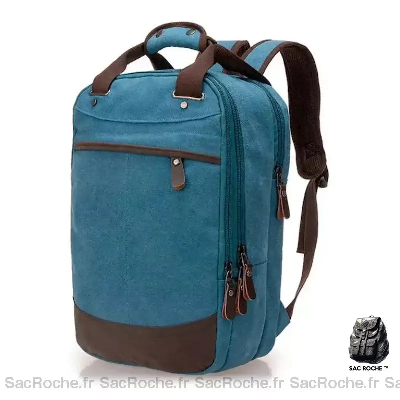 Cartable Homme Toile Rétro Bleu Azur Sac À Dos