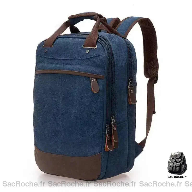 Cartable Homme Toile Rétro Bleu Marine Sac À Dos