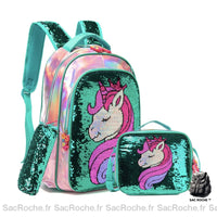 Cartable licorne brillant et accessoires fille - modèle Vert - Sac Roche ™