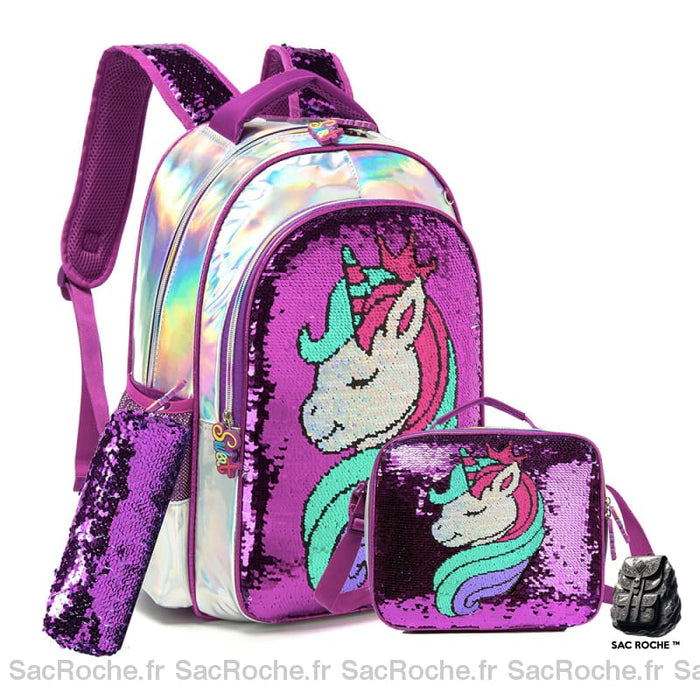 Cartable licorne brillant a paillettes et ses accessoires pour fille