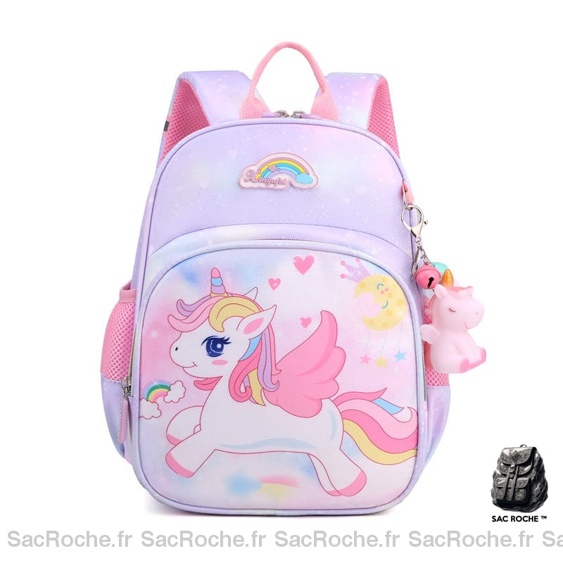 Cartable licorne volante rose pour fille rose avec un fond blanc