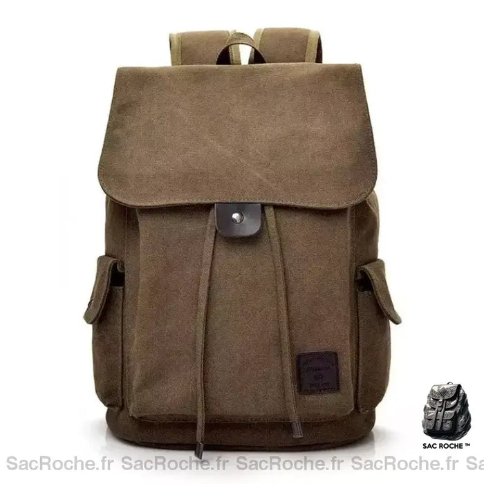 Cartable Toile Homme Canvas Marron Sac À Dos En