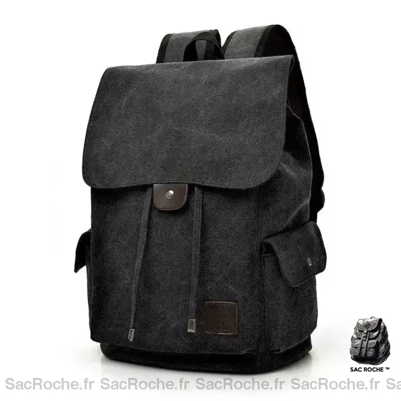 Cartable Toile Homme Canvas Noir Sac À Dos En