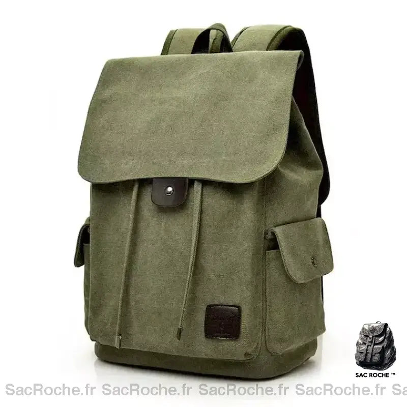 Cartable Toile Homme Canvas Vert Sac À Dos En