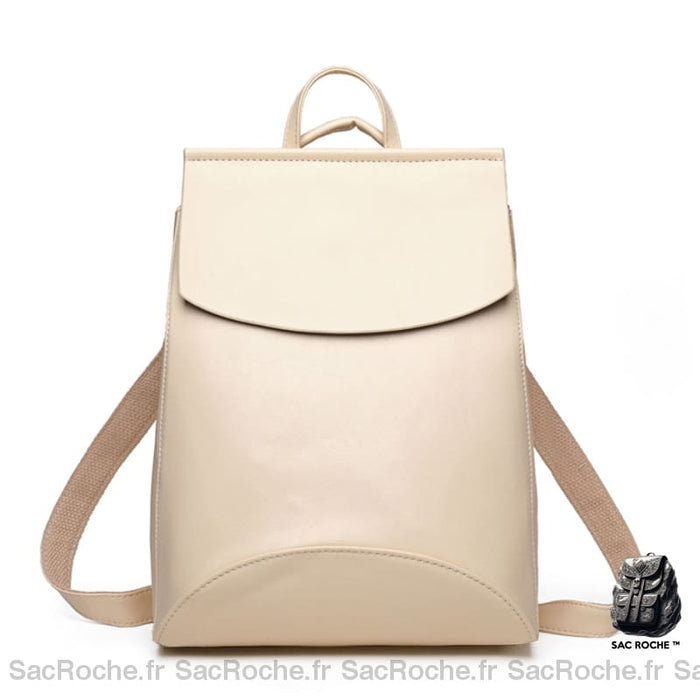 Élégant Sac À Dos Femme Cuir Beige Avec Rabat Blanc A