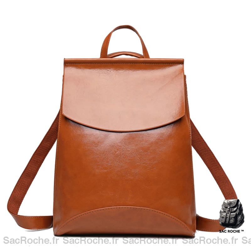 Élégant Sac À Dos Femme Cuir Beige Avec Rabat Marron A