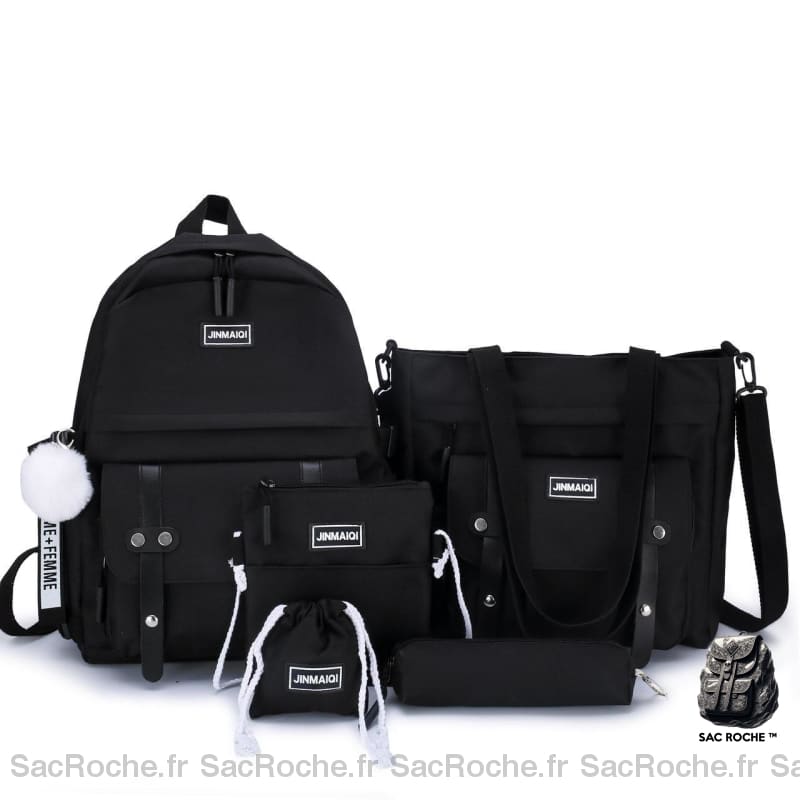 Ensemble de sacs à dos avec pendentif pompon en noir