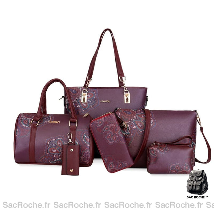 Ensemble Sac Femme Élégant Bordeaux À Main