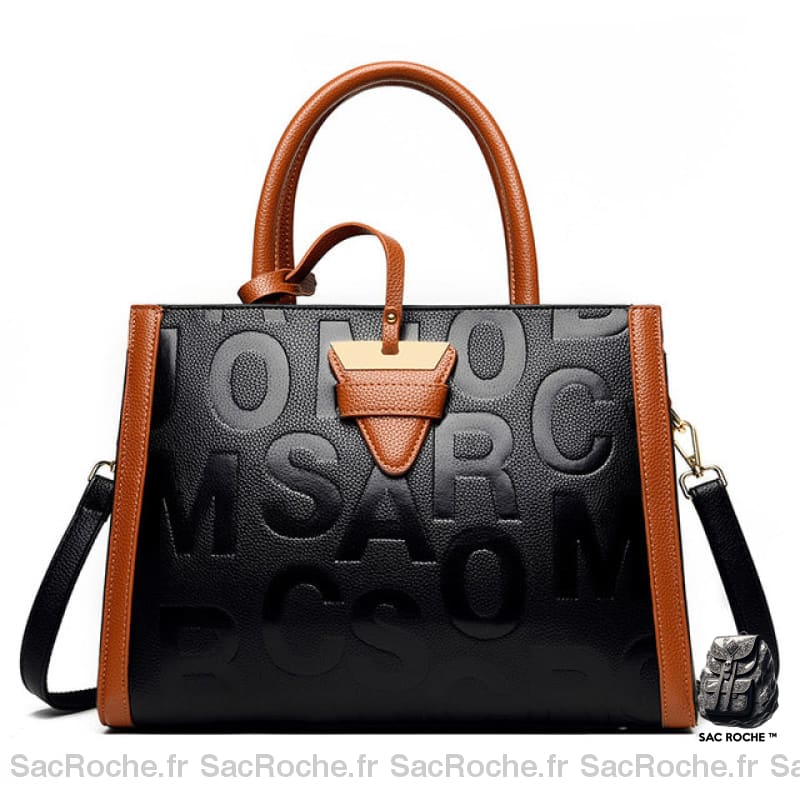 Grand Sac Noir Rigide Style Cartable Camel À Main Femme