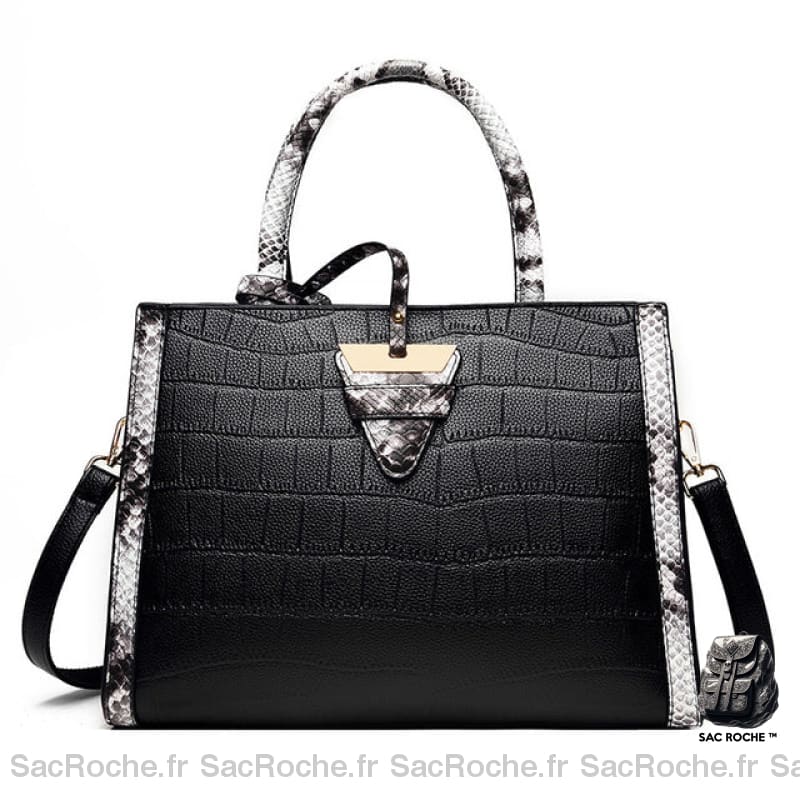 Grand Sac Noir Rigide Style Cartable Gris À Main Femme