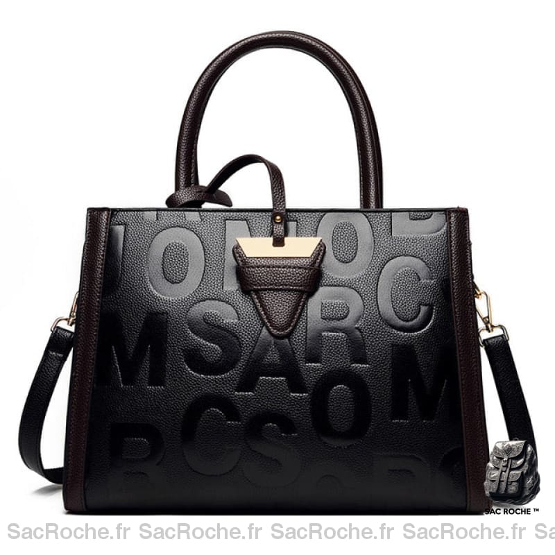 Grand Sac Noir Rigide Style Cartable Marron À Main Femme