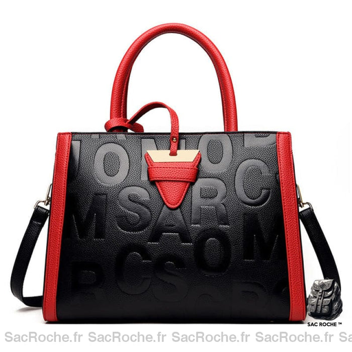 Grand Sac Noir Rigide Style Cartable Rouge À Main Femme
