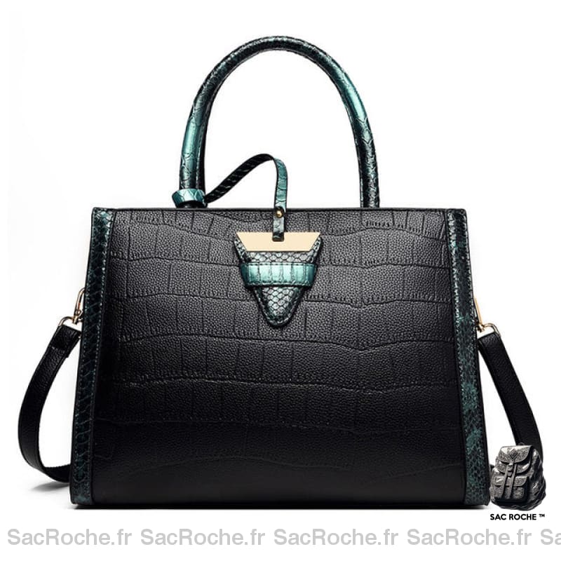 Grand Sac Noir Rigide Style Cartable Vert À Main Femme