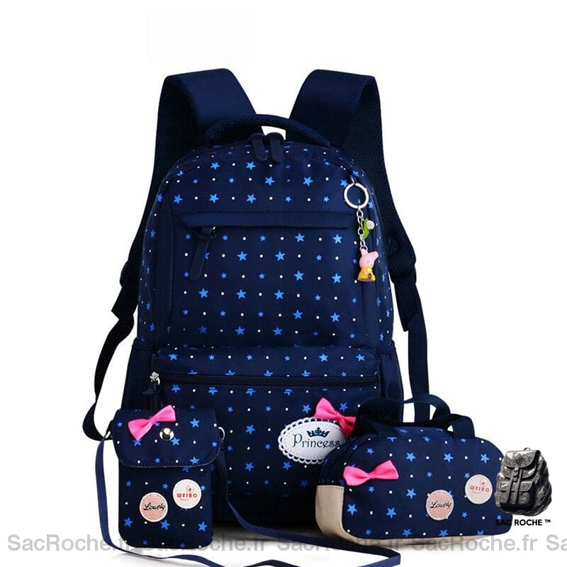 Lot de 03 sacs étoilés à motif noeud bleu avec points et lacet rose