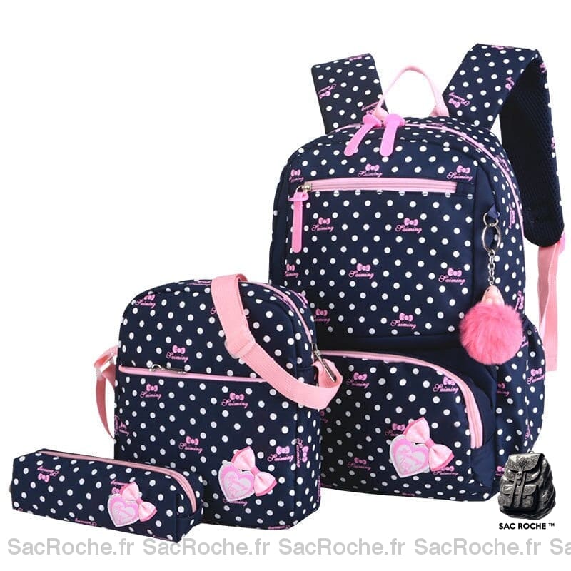 Lot de 02 sacs et une trousse motif pois avec pendentif pompon