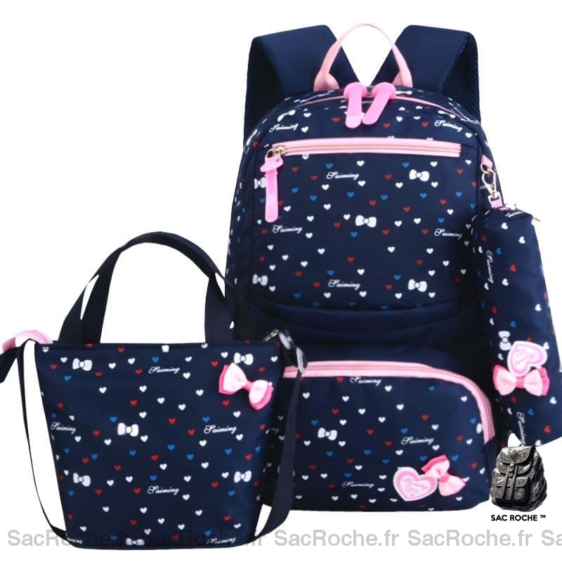 Lot de 02 sacs colorés à motif noeud et coeur avec fermeture en rose