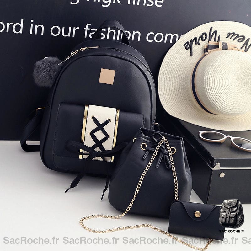 Mini Sac À Dos 3 Pièces Femme Noir Petit Main