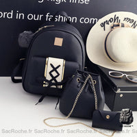 Mini sac à dos 3 pièces femme - modèle Noir - Sac Roche ™