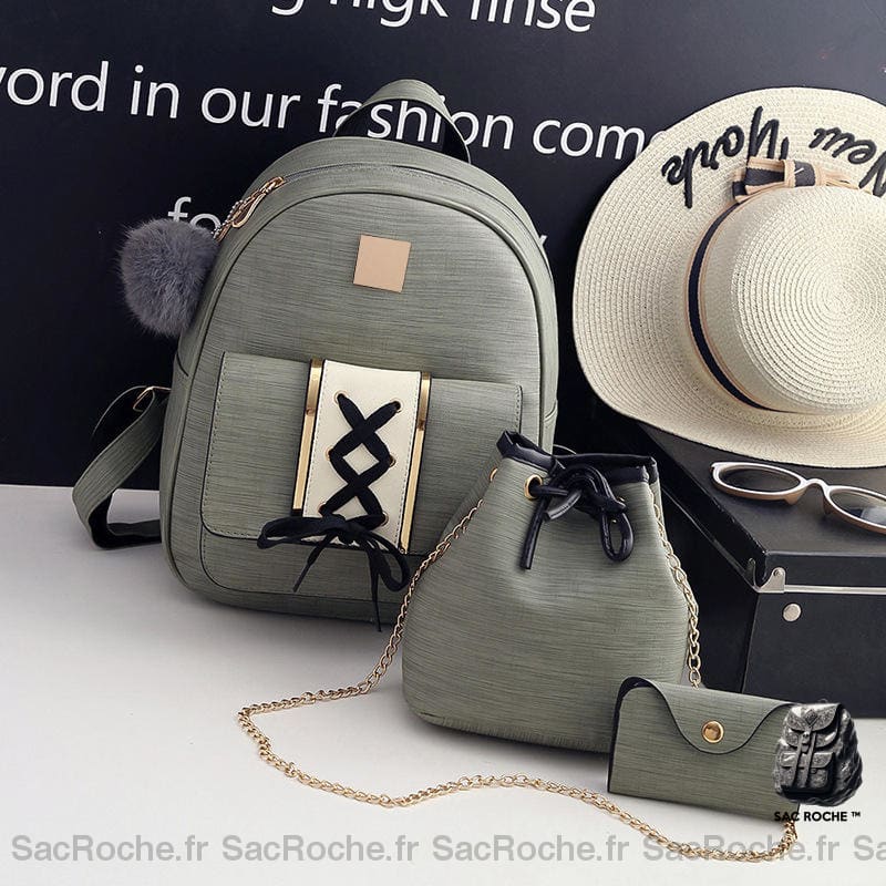 Mini Sac À Dos 3 Pièces Femme Vert Petit Main