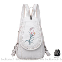Mini Sac à Dos Blanc avec Broderies - Format Convertible - Sac Roche ™