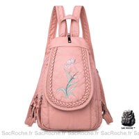 Mini Sac à Dos Blanc avec Broderies - Format Convertible - modèle Rose - Sac Roche ™