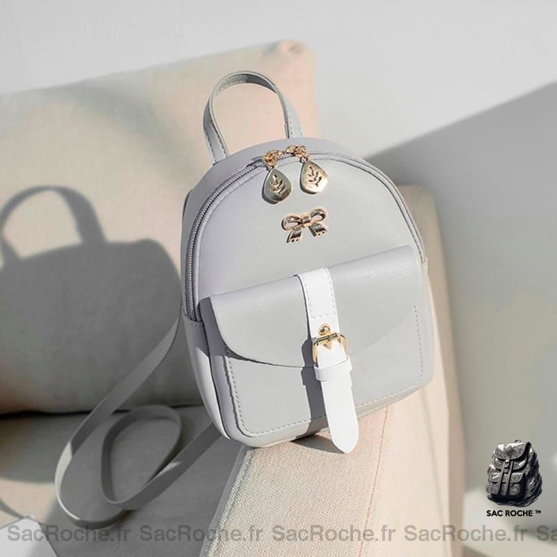 Mini sac à dos en cuir bijoux dorés - Gris - Sac à main Sac à dos