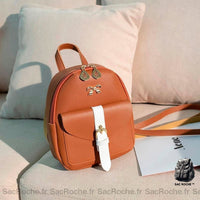 Mini sac à dos cuir bijoux dorés - modèle Marron - Sac Roche ™