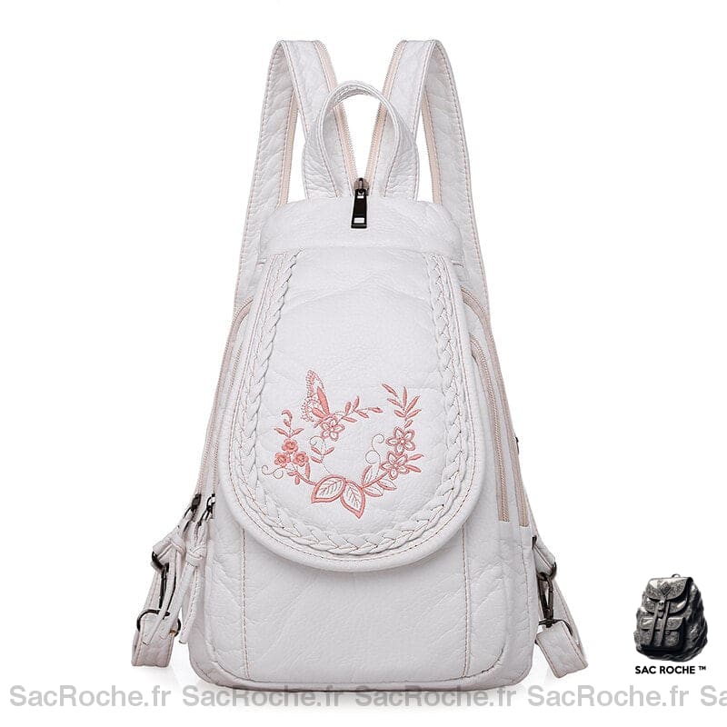Mini Sac À Dos Fleurs Femme Blanc 2 Petit