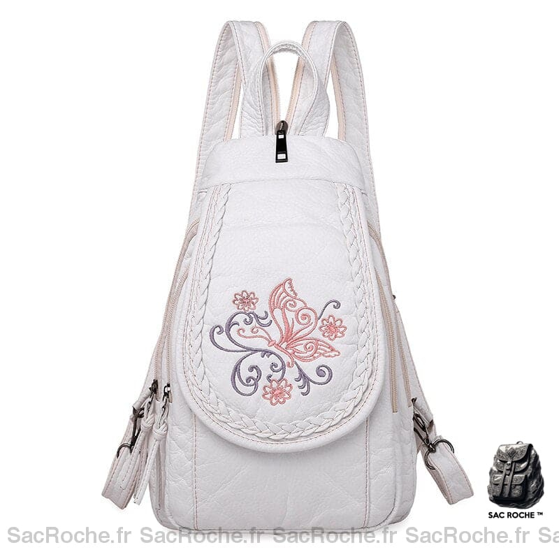 Mini Sac À Dos Fleurs Femme Blanc Petit