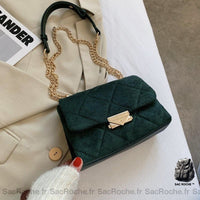 Petit Sac Femme Velours Bandoulière - modèle Vert - Sac Roche ™