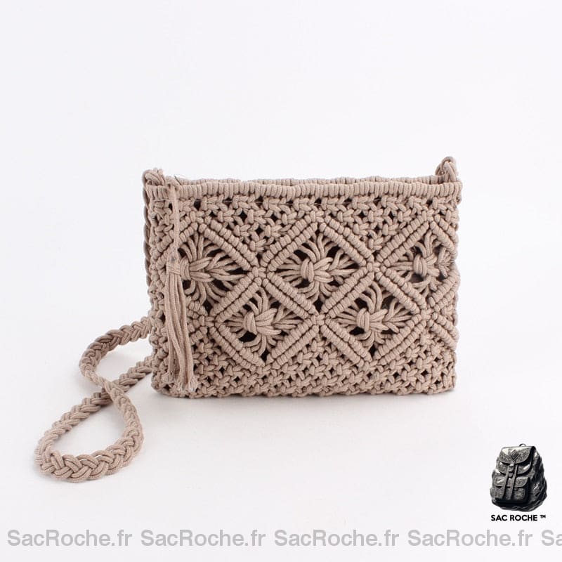 Pochette Bandoulière Tissée Main Avec Pompon Gris Pochette Femme