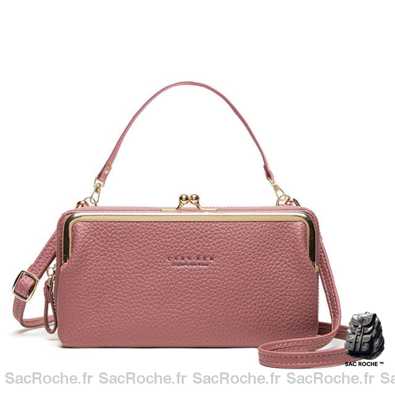 Pochette Luxe Femme Multifonctions Porte Monnaie Rose Foncé Pochette Femme