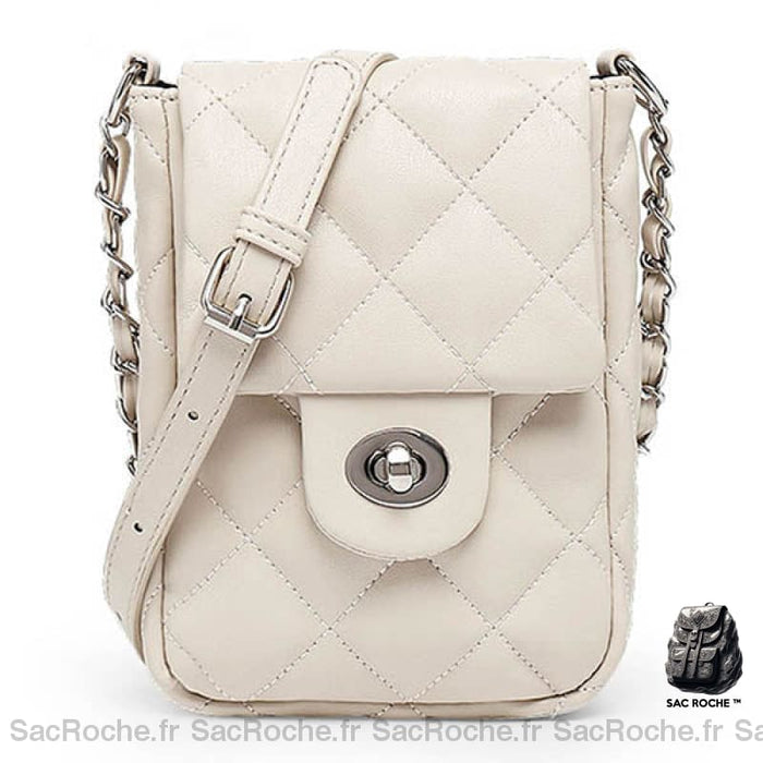 Pochette Matelassée Rabat Chaîne Petit Sac Blanc Pochette Femme