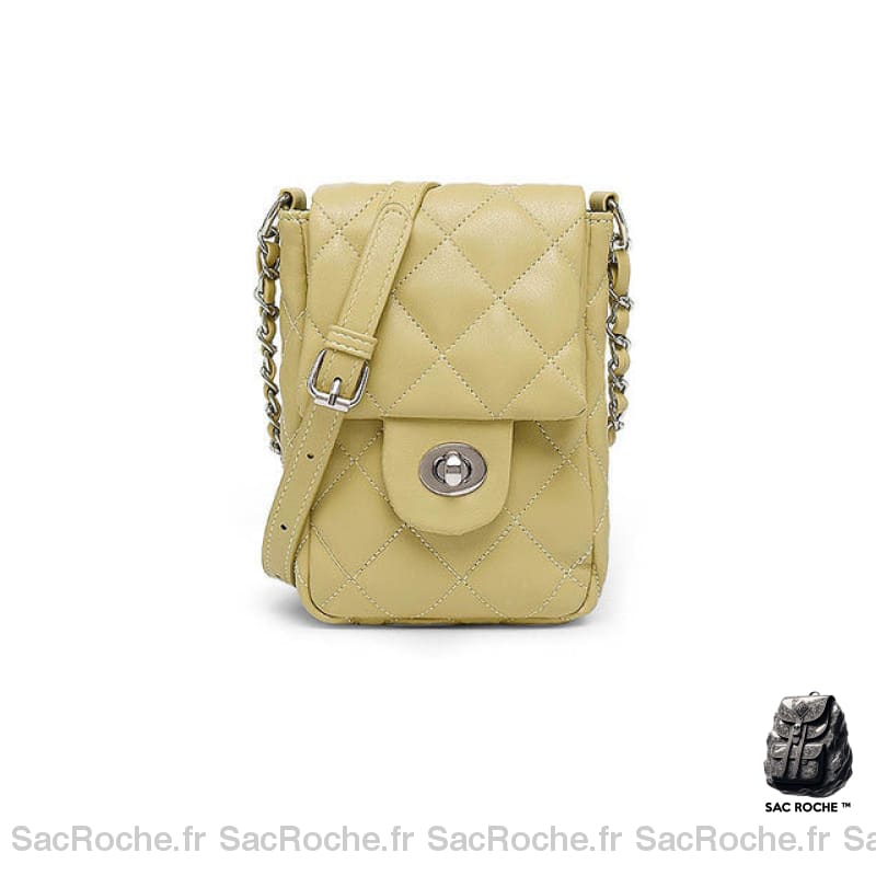 Pochette Matelassée Rabat Chaîne Petit Sac Jaune Pochette Femme