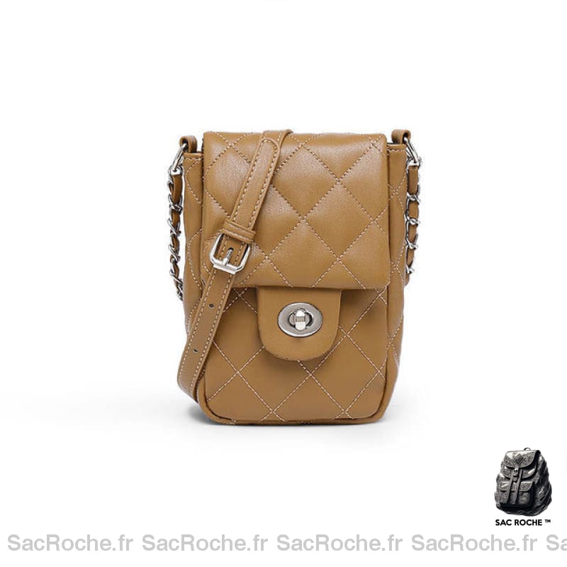 Pochette Matelassée Rabat Chaîne Petit Sac Marron Pochette Femme