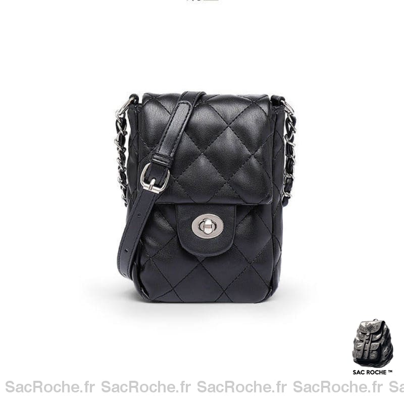 Pochette Matelassée Rabat Chaîne Petit Sac Noir Pochette Femme