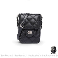 Pochette Matelassée Rabat Chaîne Petit Sac - modèle Noir - Sac Roche ™