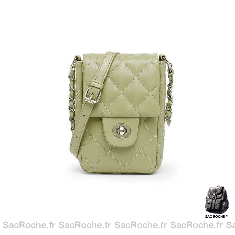 Pochette Matelassée Rabat Chaîne Petit Sac Vert Pochette Femme