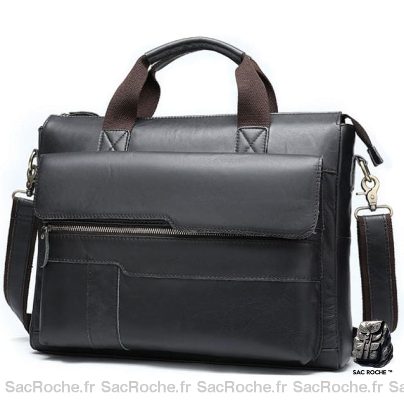 Porte-Documents Cuir Ordinateur 14 - Bandoulière Ajustable Noir Sacoches Ordinateur