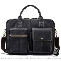 Porte-Documents en Cuir 15'' Rétro - Ordinateur - modèle Noir - Sac Roche ™