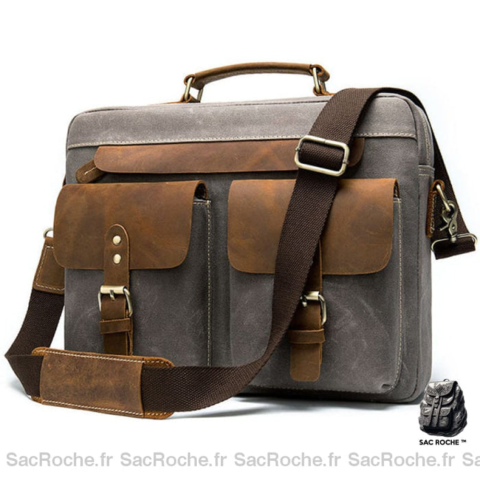 Porte-Documents Toile Cuir 14 Rétro Gris Sacoches Ordinateur