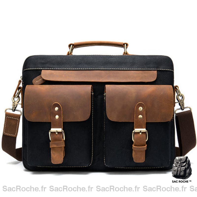 Porte-Documents Toile Cuir 14 Rétro Noir Sacoches Ordinateur