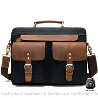 Porte-Documents Toile Cuir 14'' Rétro - modèle Noir - Sac Roche ™