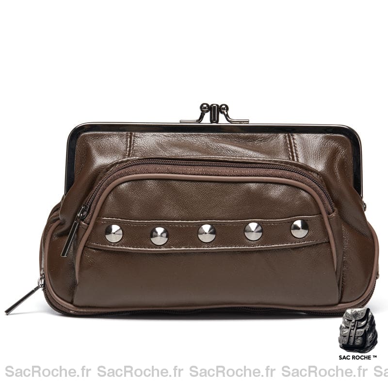 Porte-Monnaie Cuir Véritable Vintage Femme Café Portefeuille