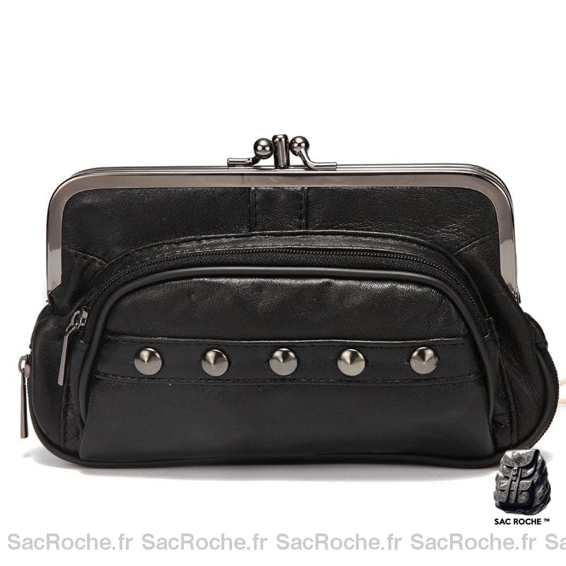 Porte-Monnaie Cuir Véritable Vintage Femme Noir Portefeuille
