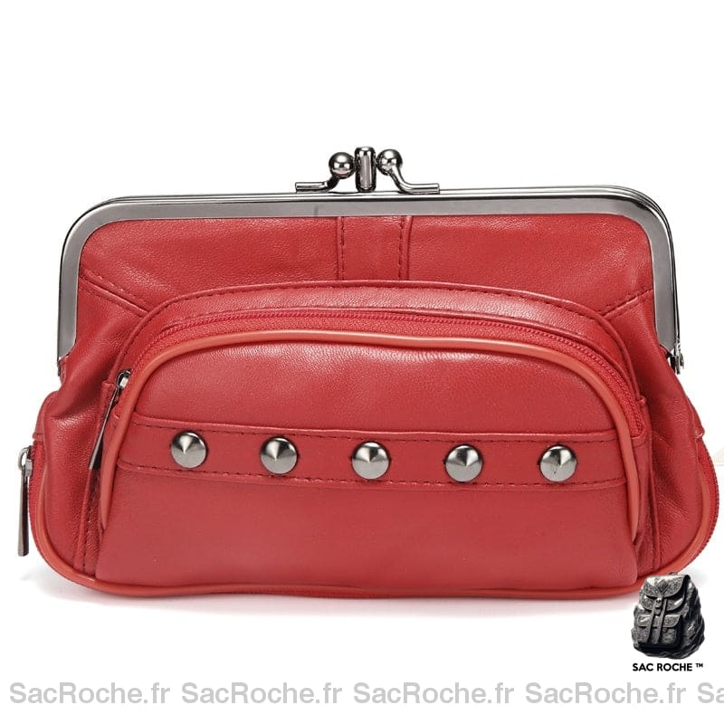 Porte-Monnaie Cuir Véritable Vintage Femme Rouge Portefeuille