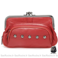 Porte-Monnaie Cuir Véritable Vintage Femme Rouge Portefeuille