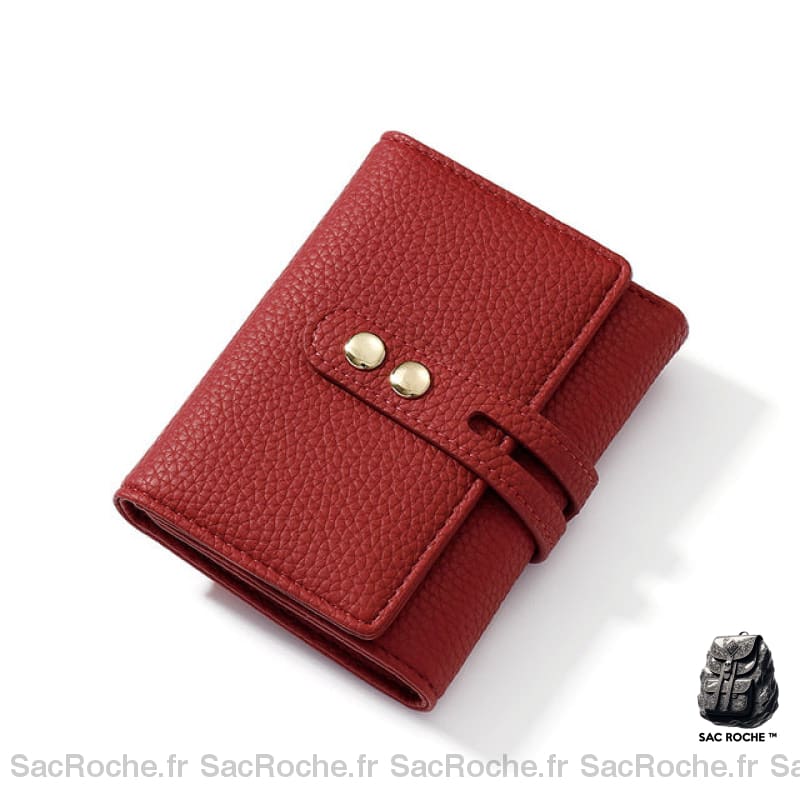 Portefeuille Femme Grainé À Compartiments Effet Rouge Portefeuille Femme
