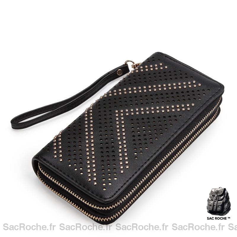 Portefeuille Femme Vintage Grand Format Noir Portefeuille Femme
