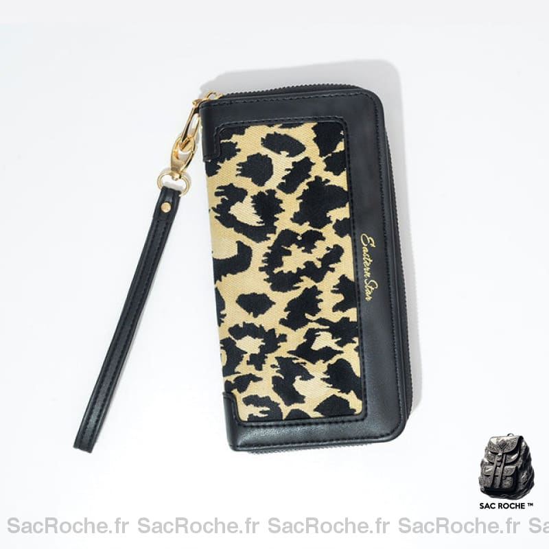 Portefeuille Vintage Imprimé Léopard Noir Portefeuille Femme